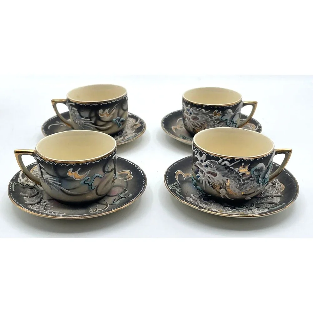 Vintage Dragon Ware Tea Set Moriage 13 Pieces Made in Japan 1940s